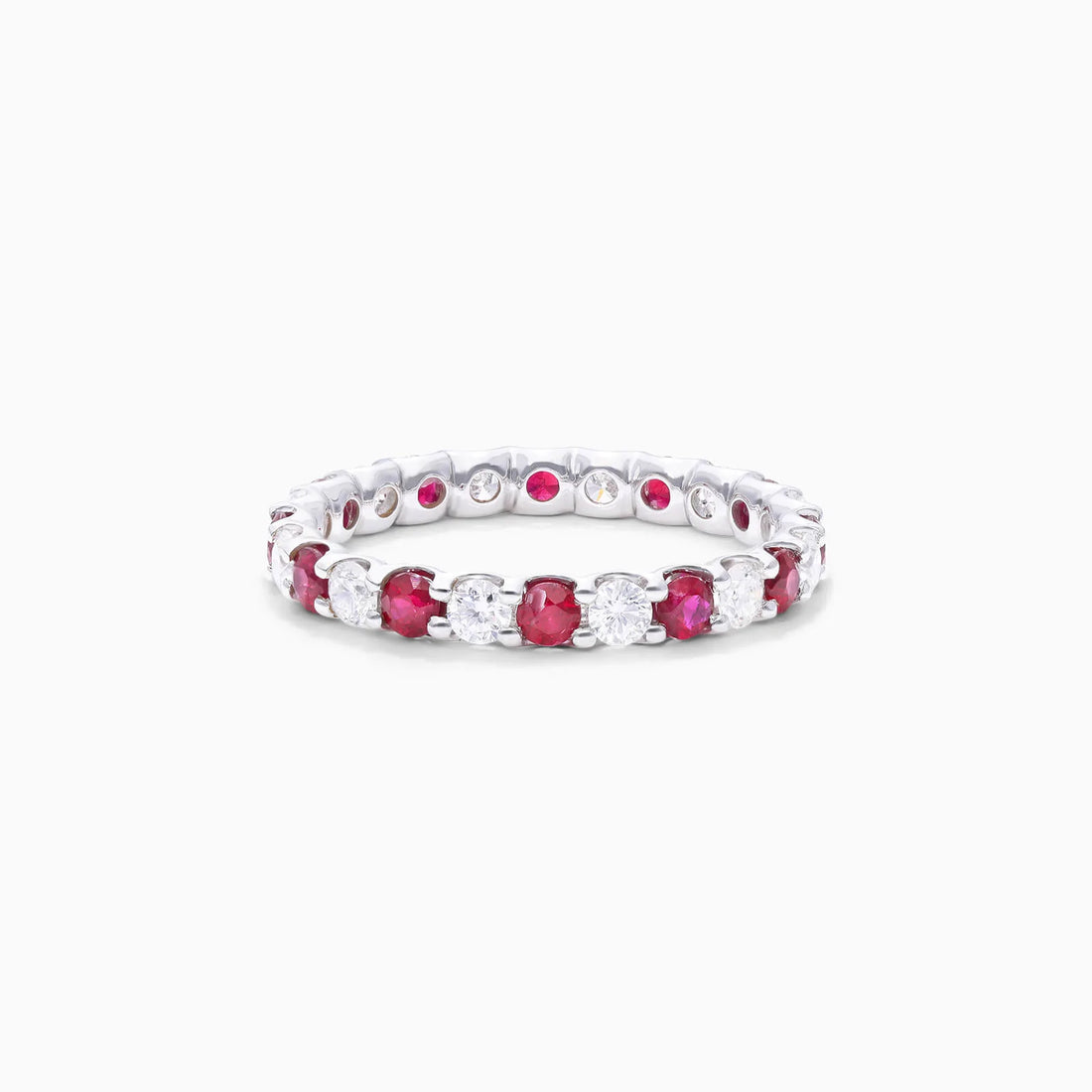 Anel Eternidade De Ouro 18k C/ Diamantes Brilhantes e Rubi