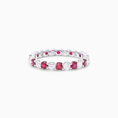 Anel Eternidade De Ouro 18k C/ Diamantes Brilhantes e Rubi