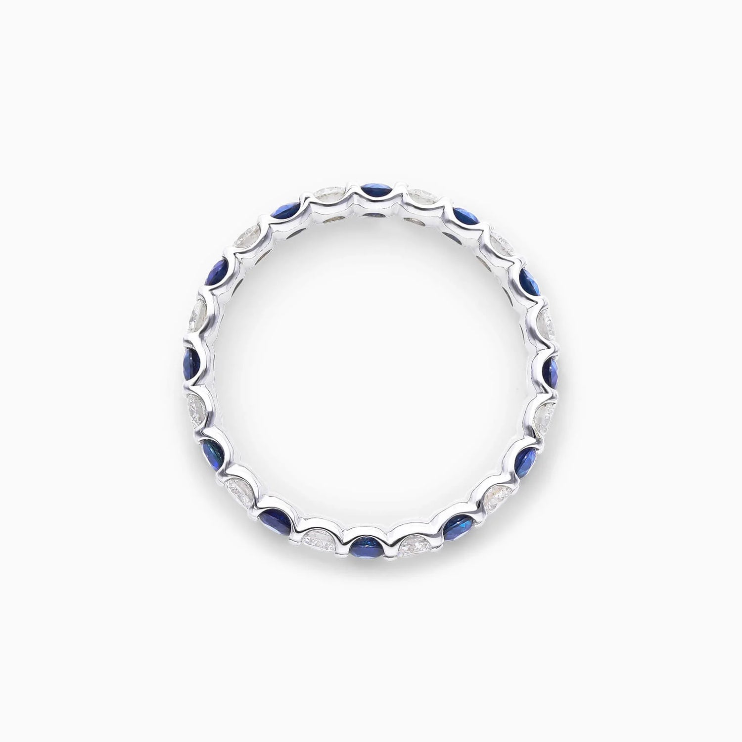 Anel Eternidade De Ouro 18k C/ Diamantes Brilhantes e Safira Azul