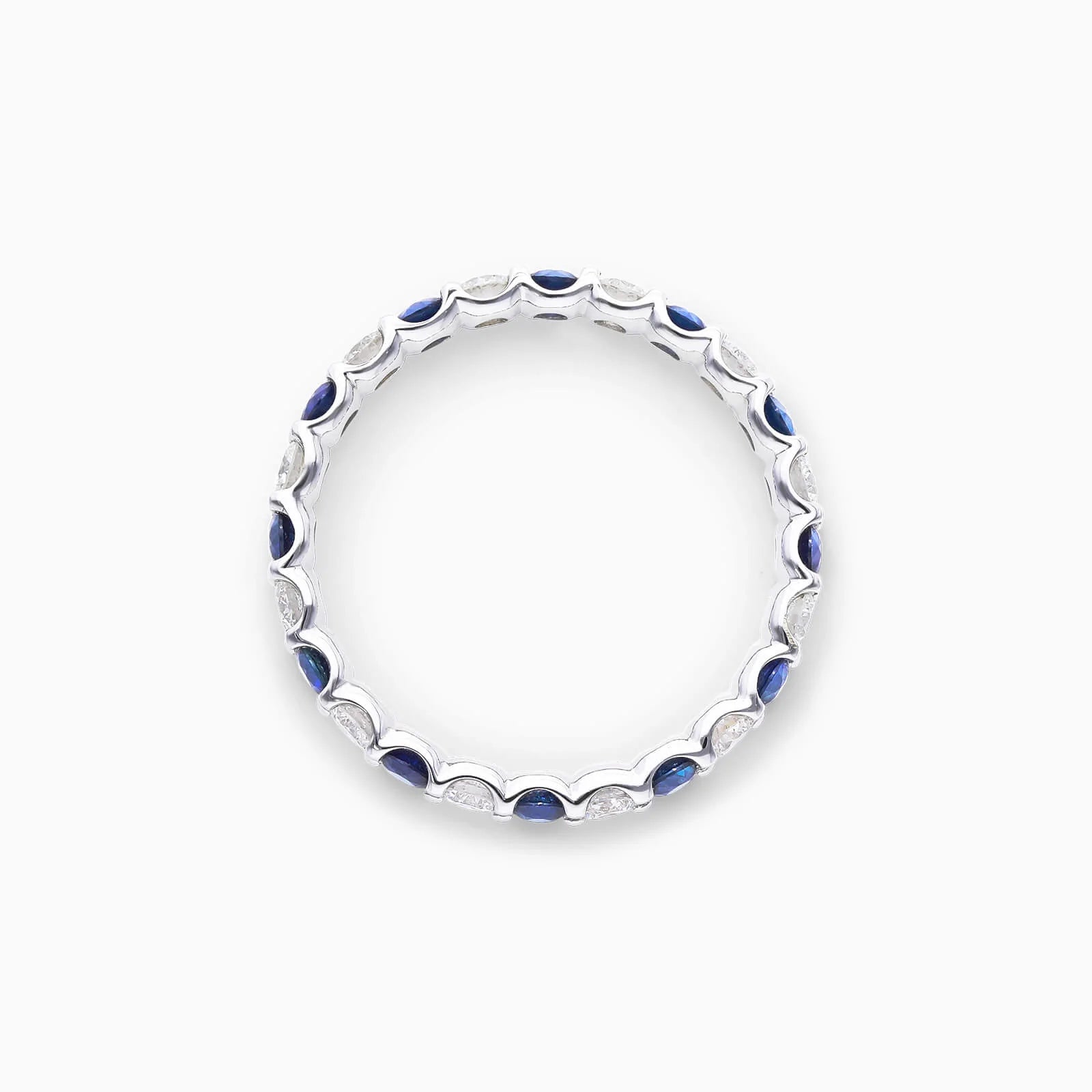 Anel Eternidade De Ouro 18k C/ Diamantes Brilhantes e Safira Azul