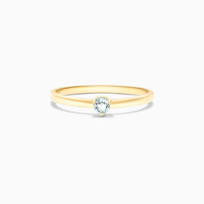 Anel De Ouro 18k Petite Agua-Marinha Solitario Delicado Luxo