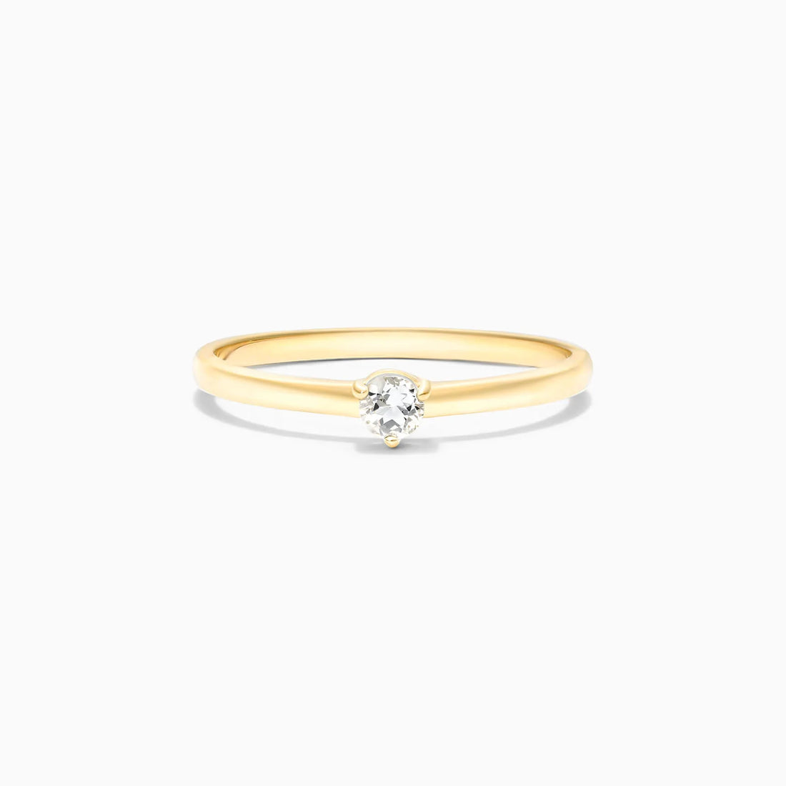 Anel De Ouro 18k Petite Topazio Branco Solitario Delicado Luxo