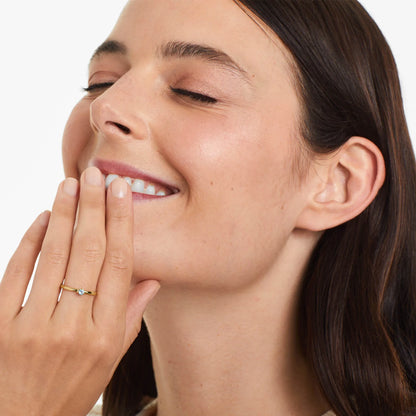 Anel De Ouro 18k Petite Topazio Azul Solitario Delicado Luxo