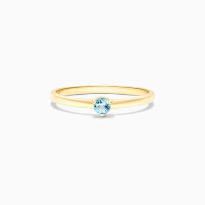 Anel De Ouro 18k Petite Topazio Azul Solitario Delicado Luxo