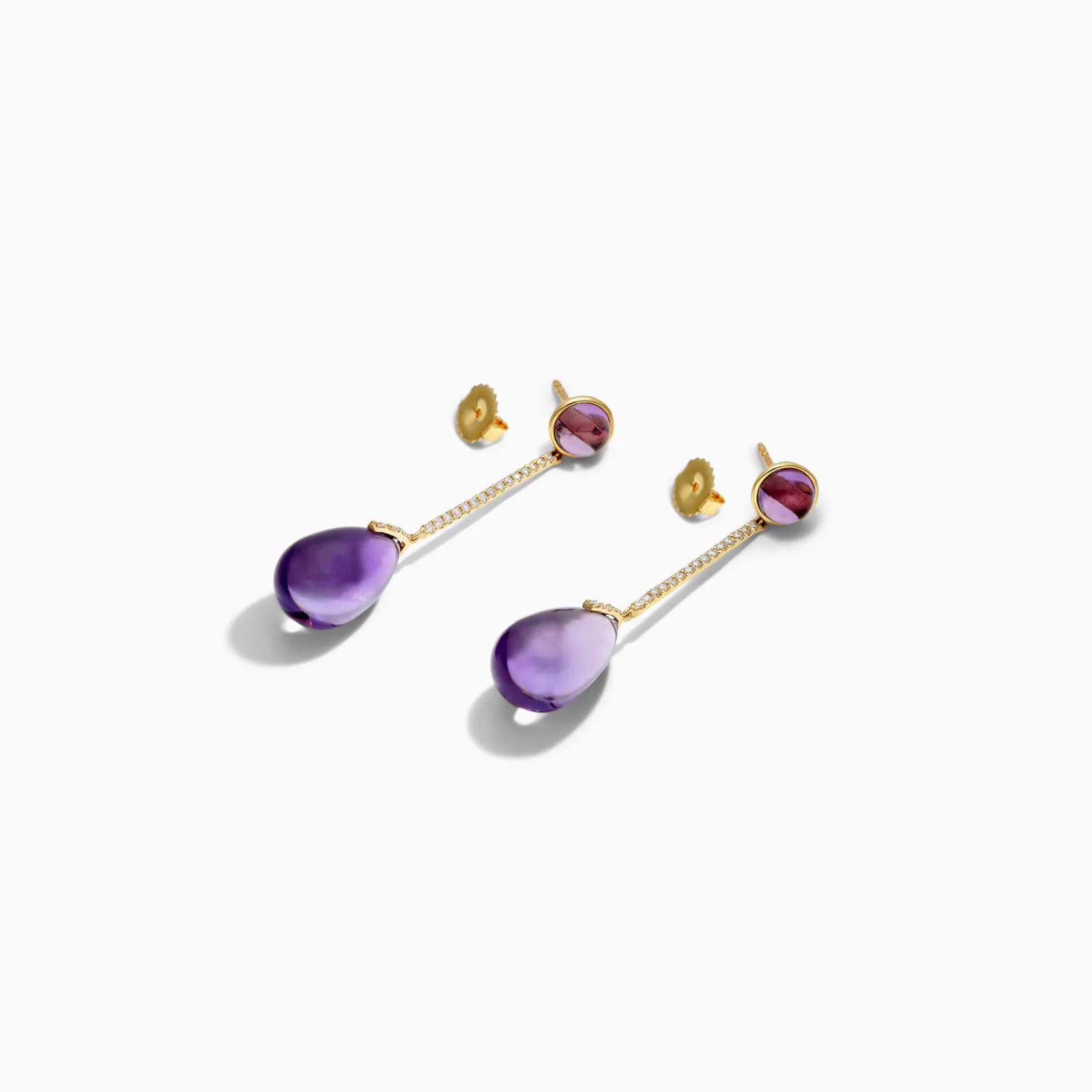 Brinco De Ouro 18k Feminino Barra C/ Ametista Espendurado Charm Luxo