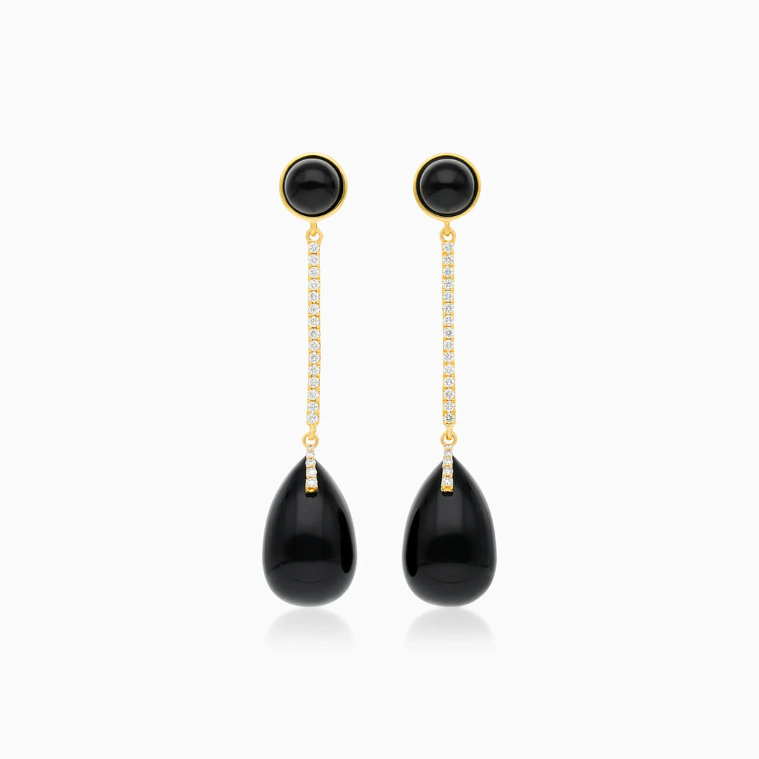 Brinco De Ouro 18k Feminino Barra C/ Onix Preto Espendurado Charm Luxo