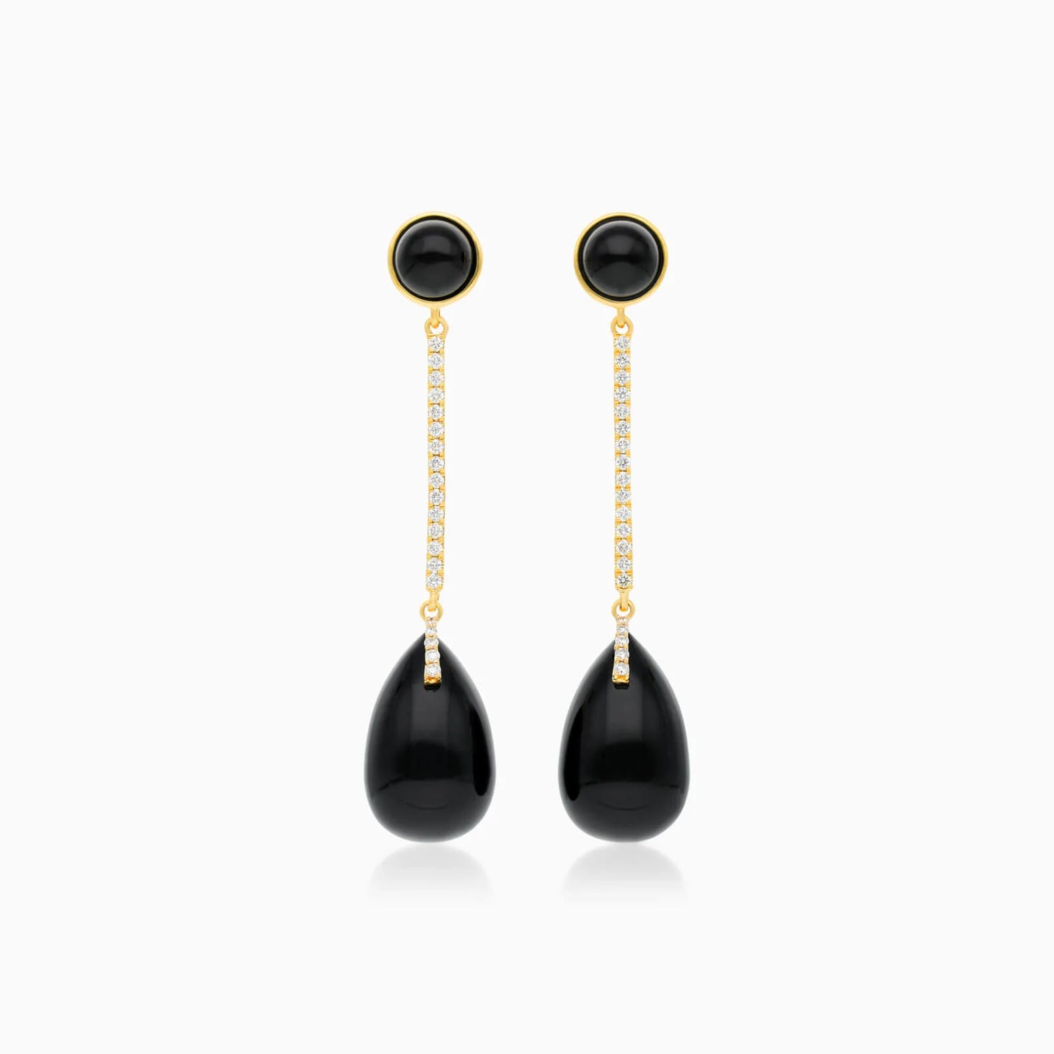 Brinco De Ouro 18k Feminino Barra C/ Onix Preto Espendurado Charm Luxo