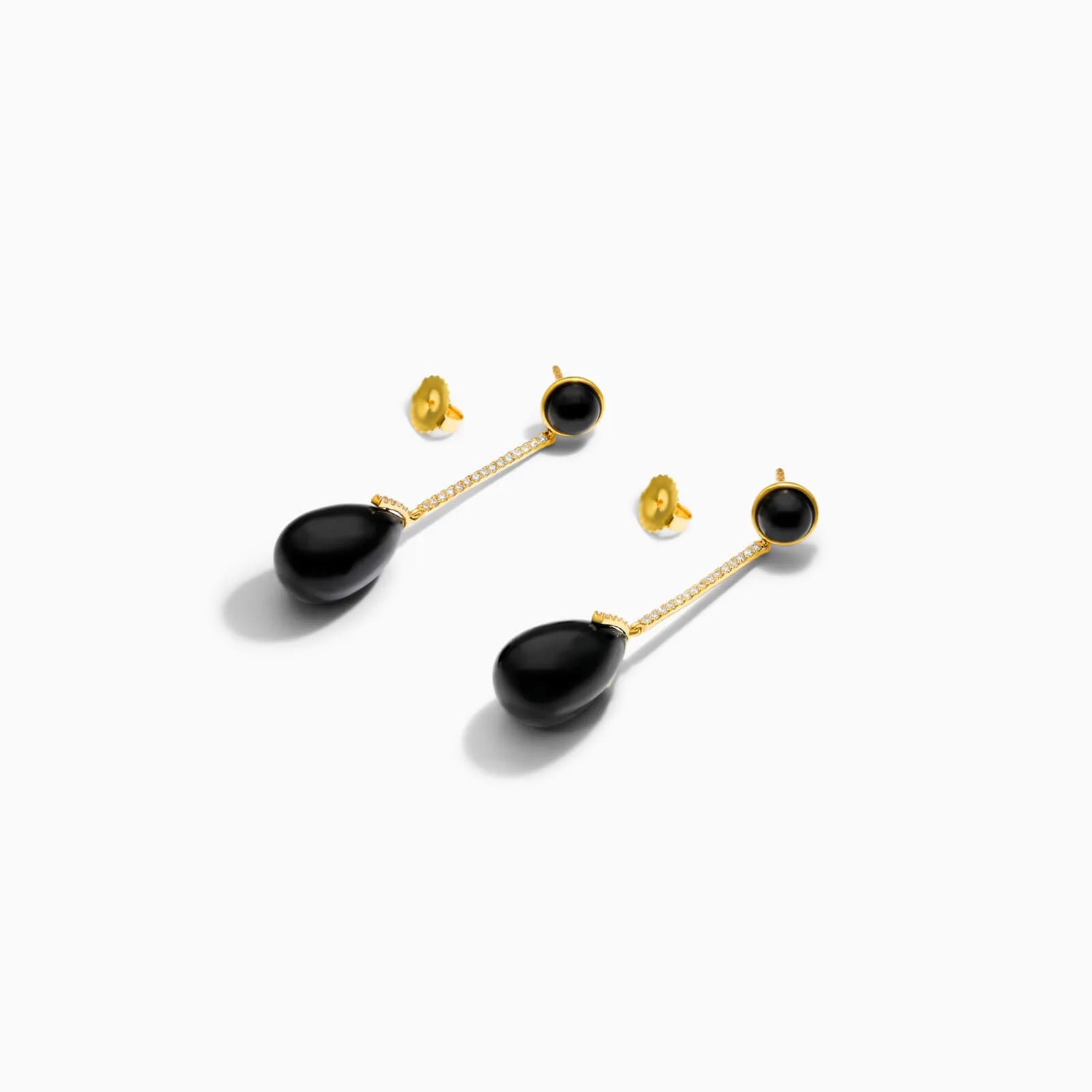 Brinco De Ouro 18k Feminino Barra C/ Onix Preto Espendurado Charm Luxo