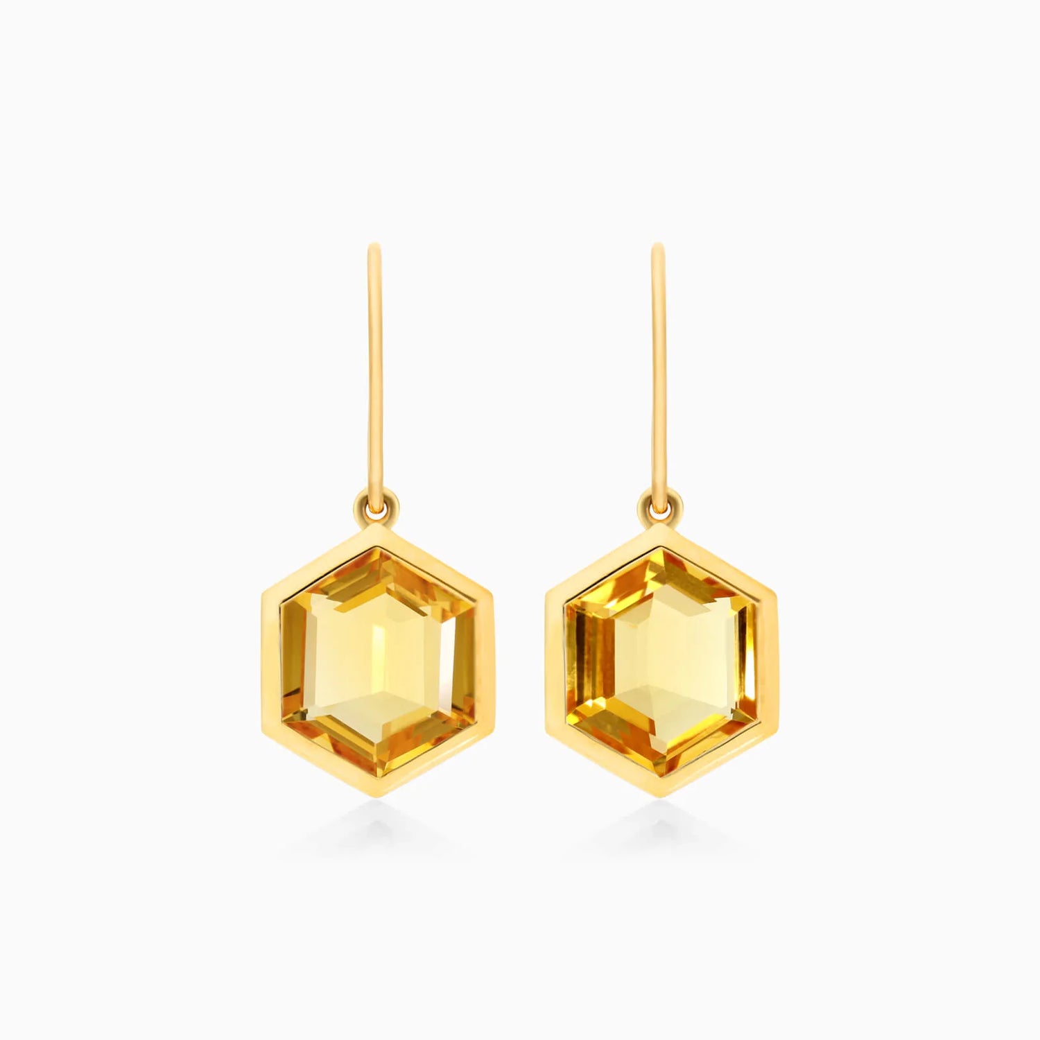 Brinco De Ouro 18k Feminino de Gancho com Citrino Hexagonal