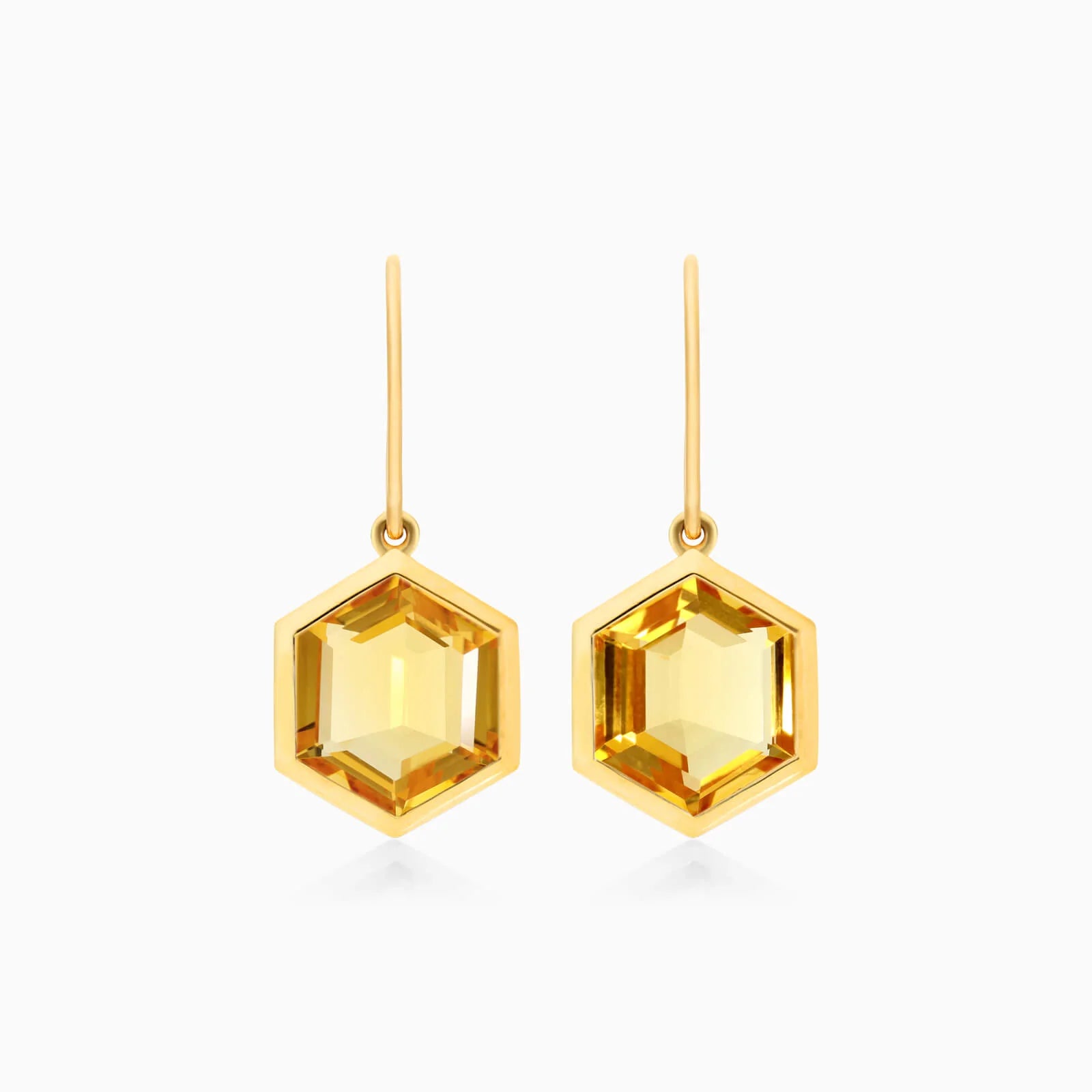 Brinco De Ouro 18k Feminino de Gancho com Citrino Hexagonal