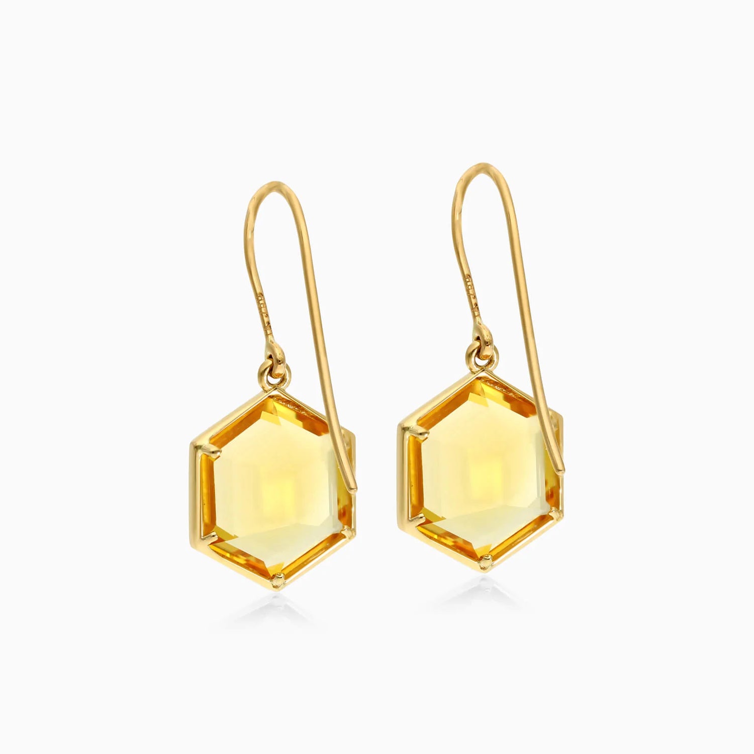 Brinco De Ouro 18k Feminino de Gancho com Citrino Hexagonal