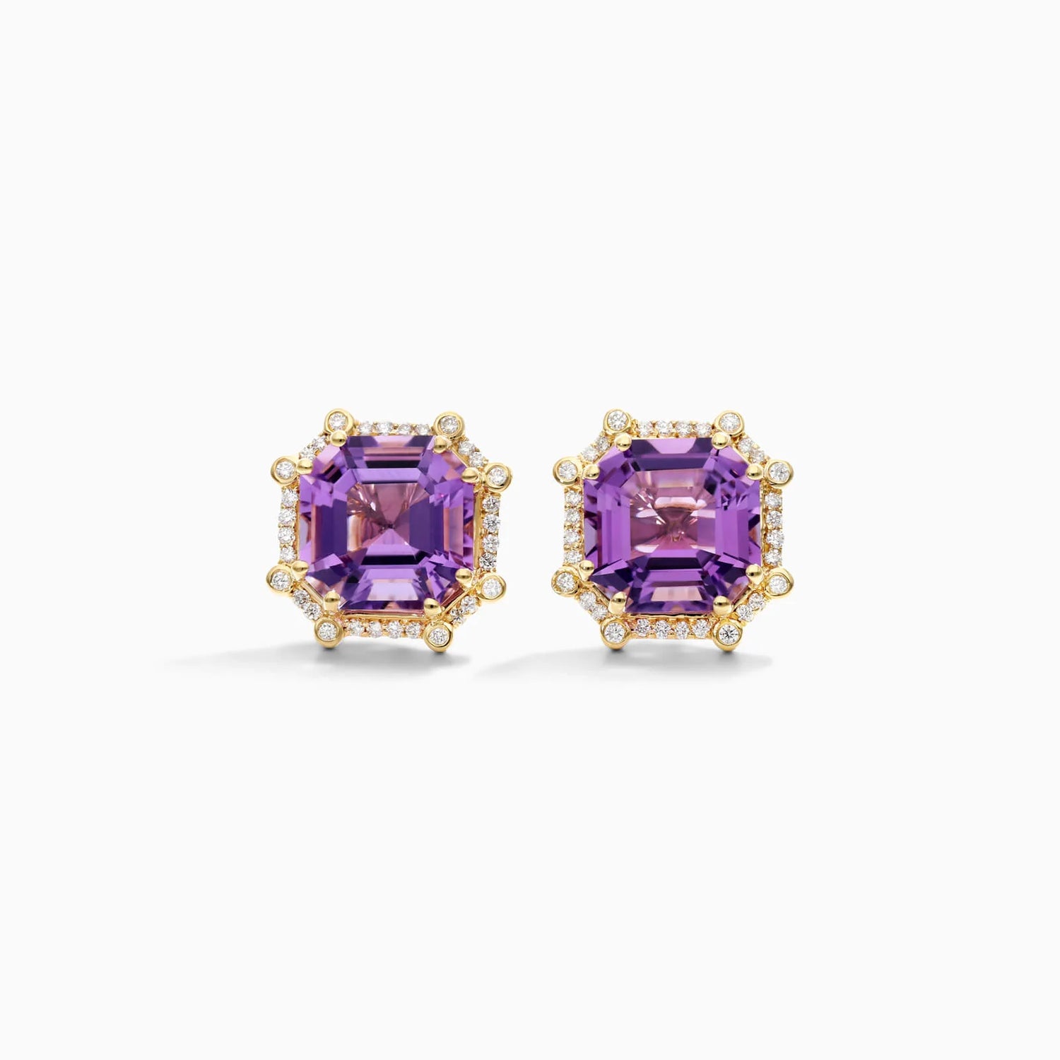 Brinco De Ouro 18k Feminino C/ Diamantes Brilhantes e Ametista Octogono