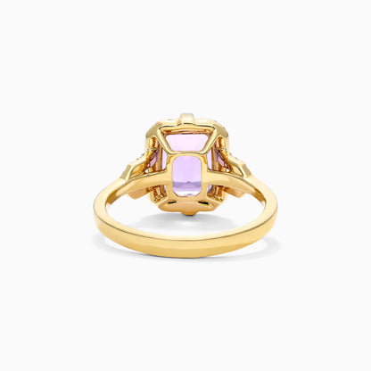 Anel De Noivado em Ouro 18k Solitario Ametista e Diamantes Brilhantes
