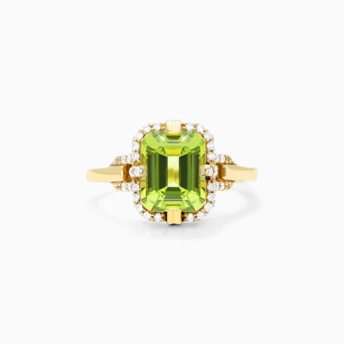 Anel De Noivado em Ouro 18k Solitario Peridoto e Diamantes Brilhantes