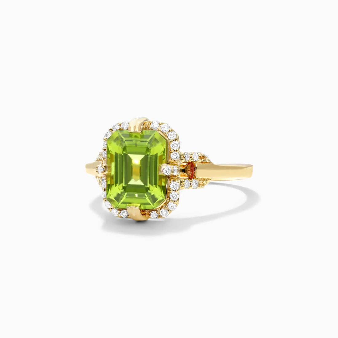 Anel De Noivado em Ouro 18k Solitario Peridoto e Diamantes Brilhantes