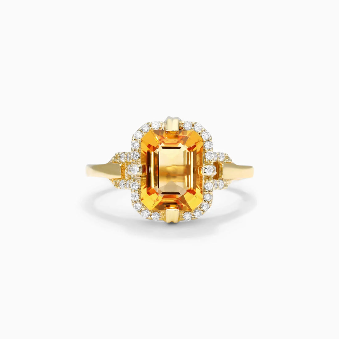 Anel De Noivado em Ouro 18k Solitario Citrino e Diamantes Brilhantes