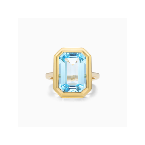 Anel De Moldura em Ouro 18k c/ Topazio Azul Solitario de Luxo