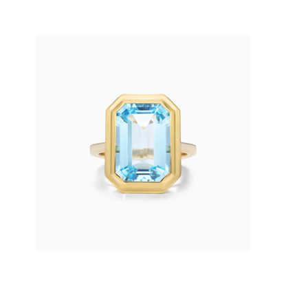 Anel De Moldura em Ouro 18k c/ Topazio Azul Solitario de Luxo