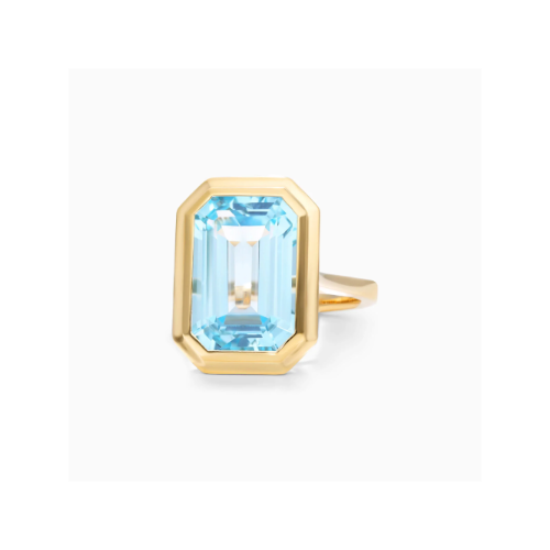 Anel De Moldura em Ouro 18k c/ Topazio Azul Solitario de Luxo