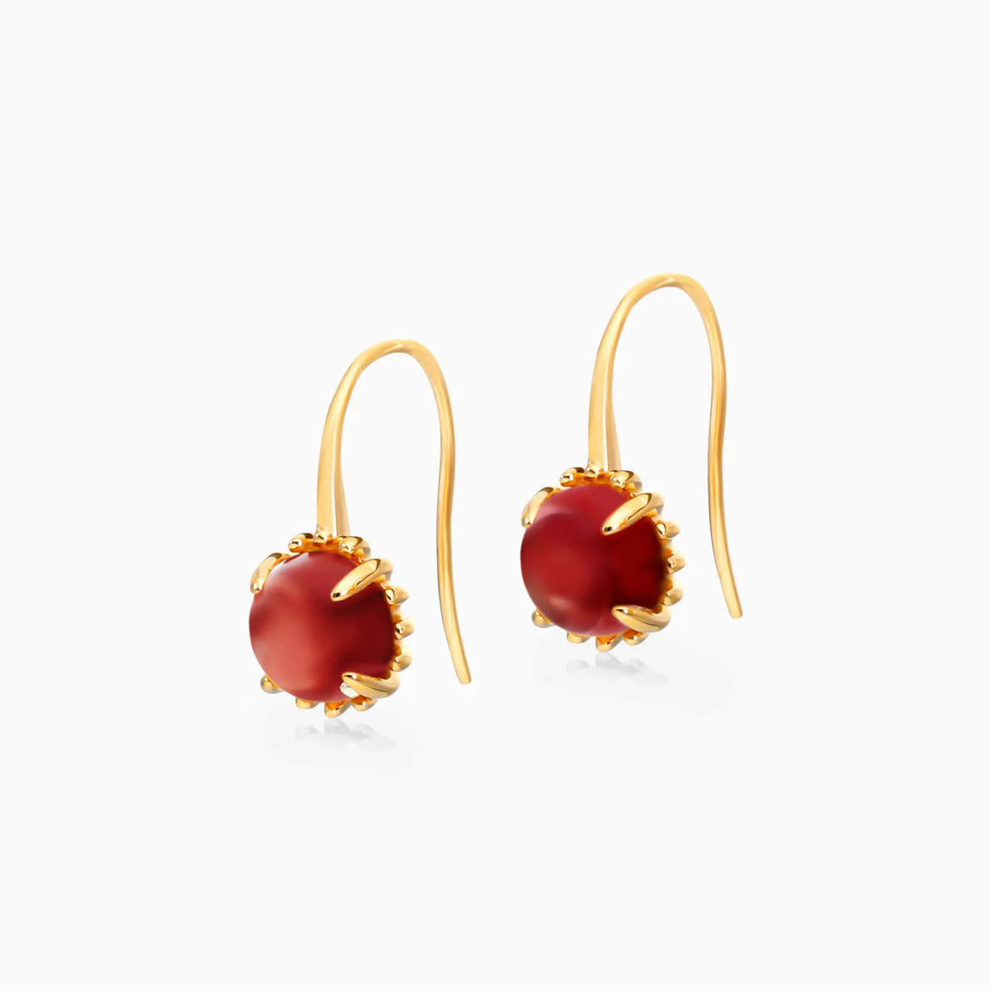Brinco De Ouro 18k Feminino C/ Granada Vermelha Luxo Delicado