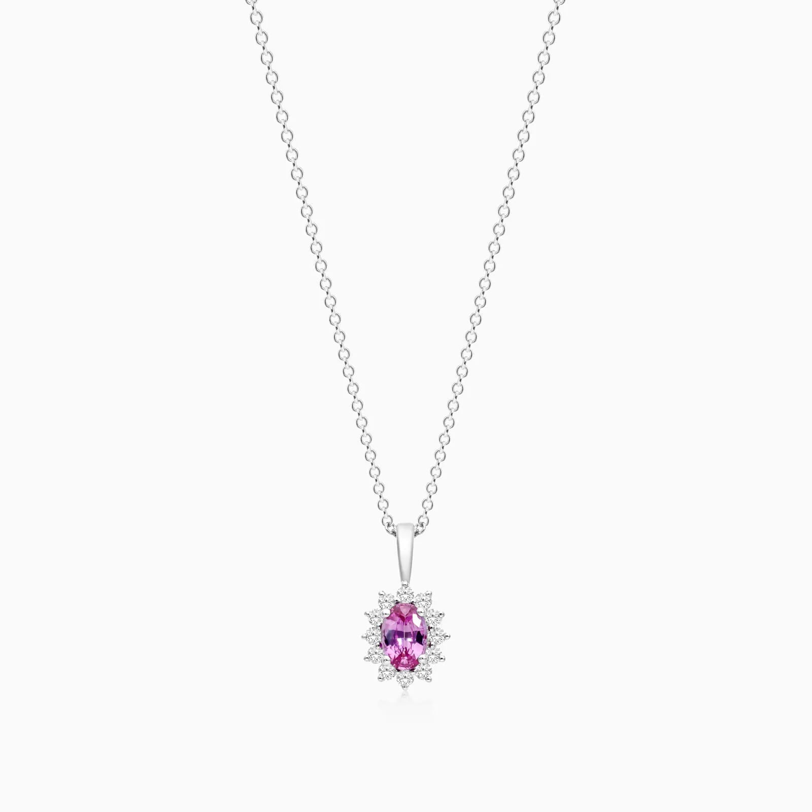 Corrente feminina em Ouro 18k diamantes e Safira Rosa Luxo