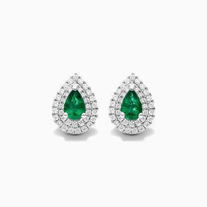 Brinco De Ouro 18k Feminino C/ Diamantes Brilhantes e Esmeralda Pera