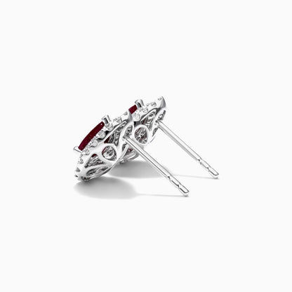 Brinco De Ouro 18k Feminino C/ Diamantes Brilhantes e Rubi Pera