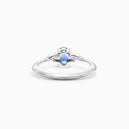 Anel De Ouro 18k Elsa  C/ Safira Azul Solitario e Diamantes