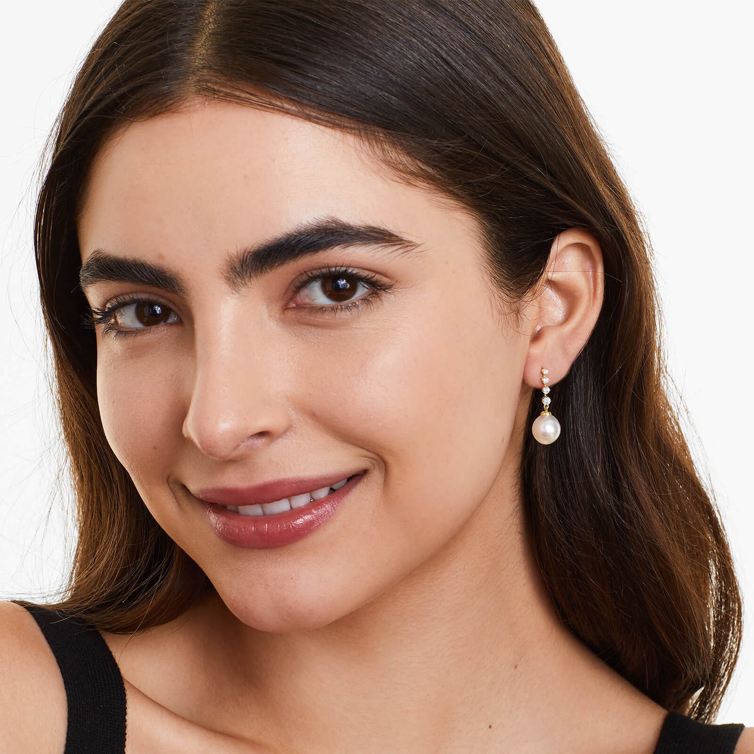 Brinco de Ouro 18k Pendurado de Perola Feminino Luxuoso