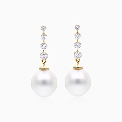 Brinco de Ouro 18k Pendurado de Perola Feminino Luxuoso