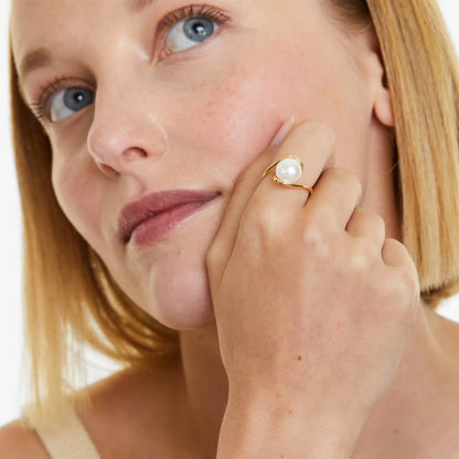 Anel De Perola em Ouro 18k Delicado Luxo