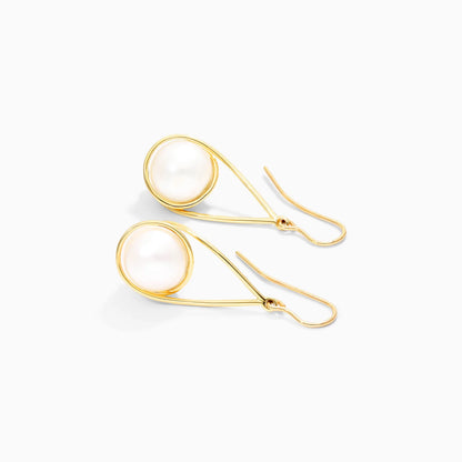 Brinco de Ouro 18k Pendurado de Perola Gota Espiral Luxo