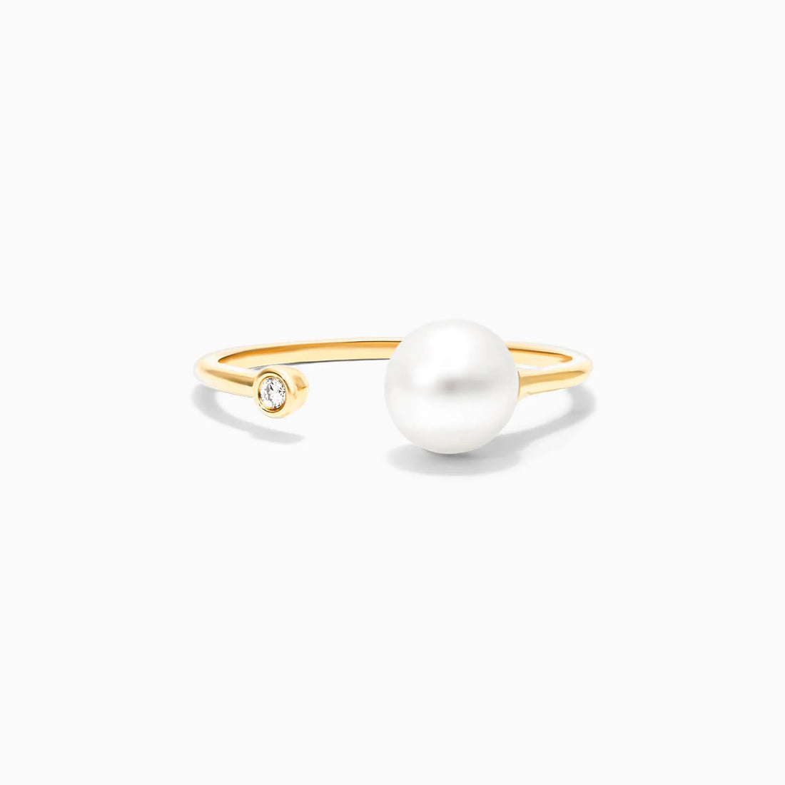 Anel Aberto De Diamante e Perola em Ouro 18k De Luxo