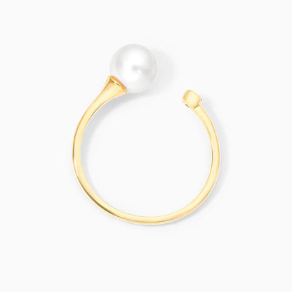 Anel Aberto De Diamante e Perola em Ouro 18k De Luxo
