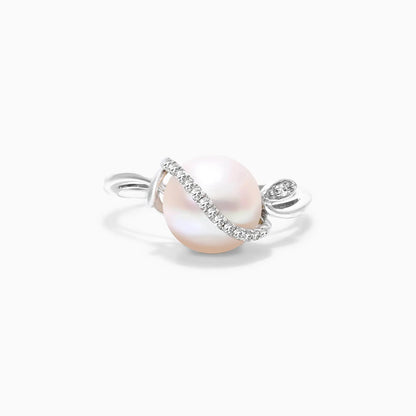Anel De Perola C/ Diamantes Brilhantes em Ouro 18k Delicado Luxo