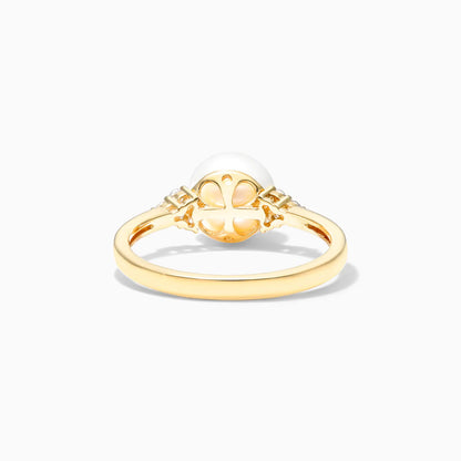 Anel Trio De Diamante C/ Perola em Ouro Amarelo 18k