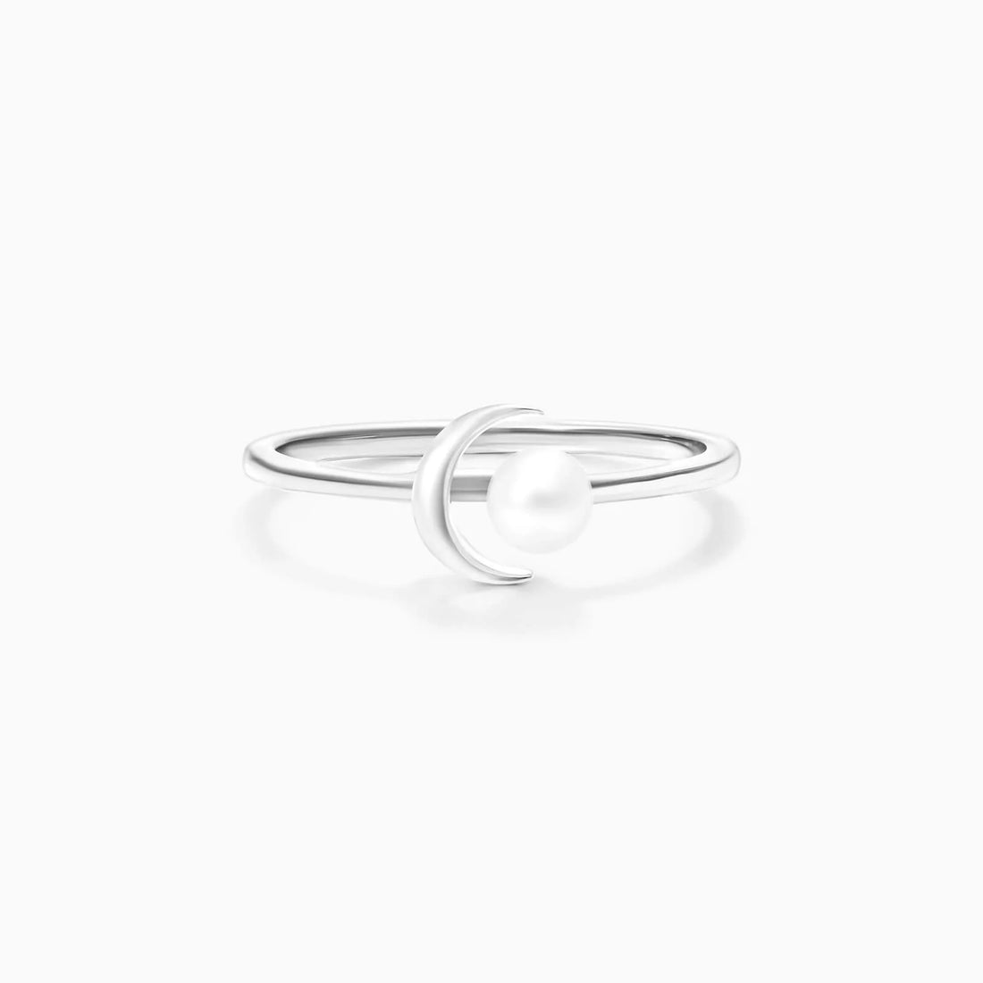 Anel De Ouro Branco 18k Lua Crescente C/ Perola
