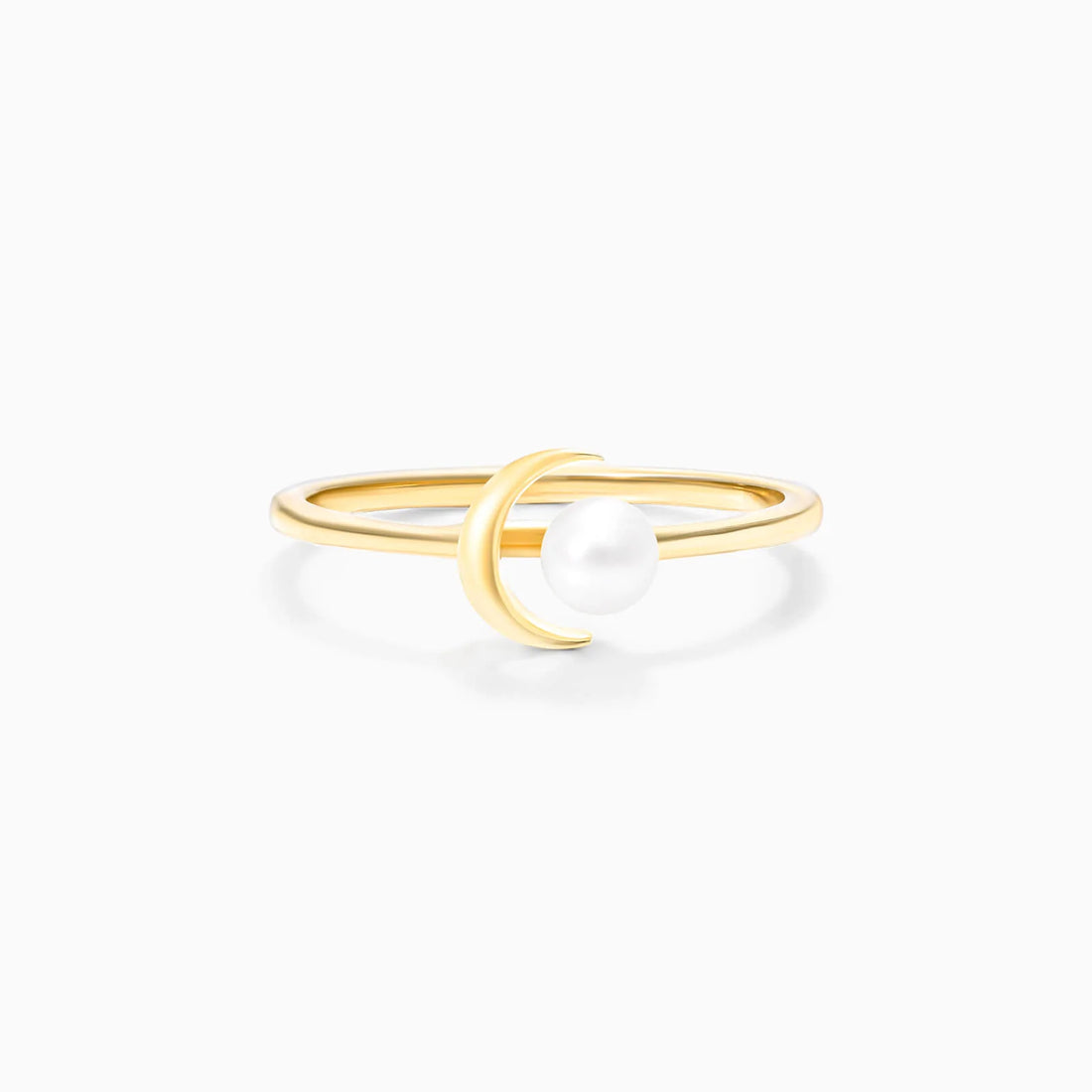 Anel De Ouro Amarelo 18k Lua Crescente C/ Perola