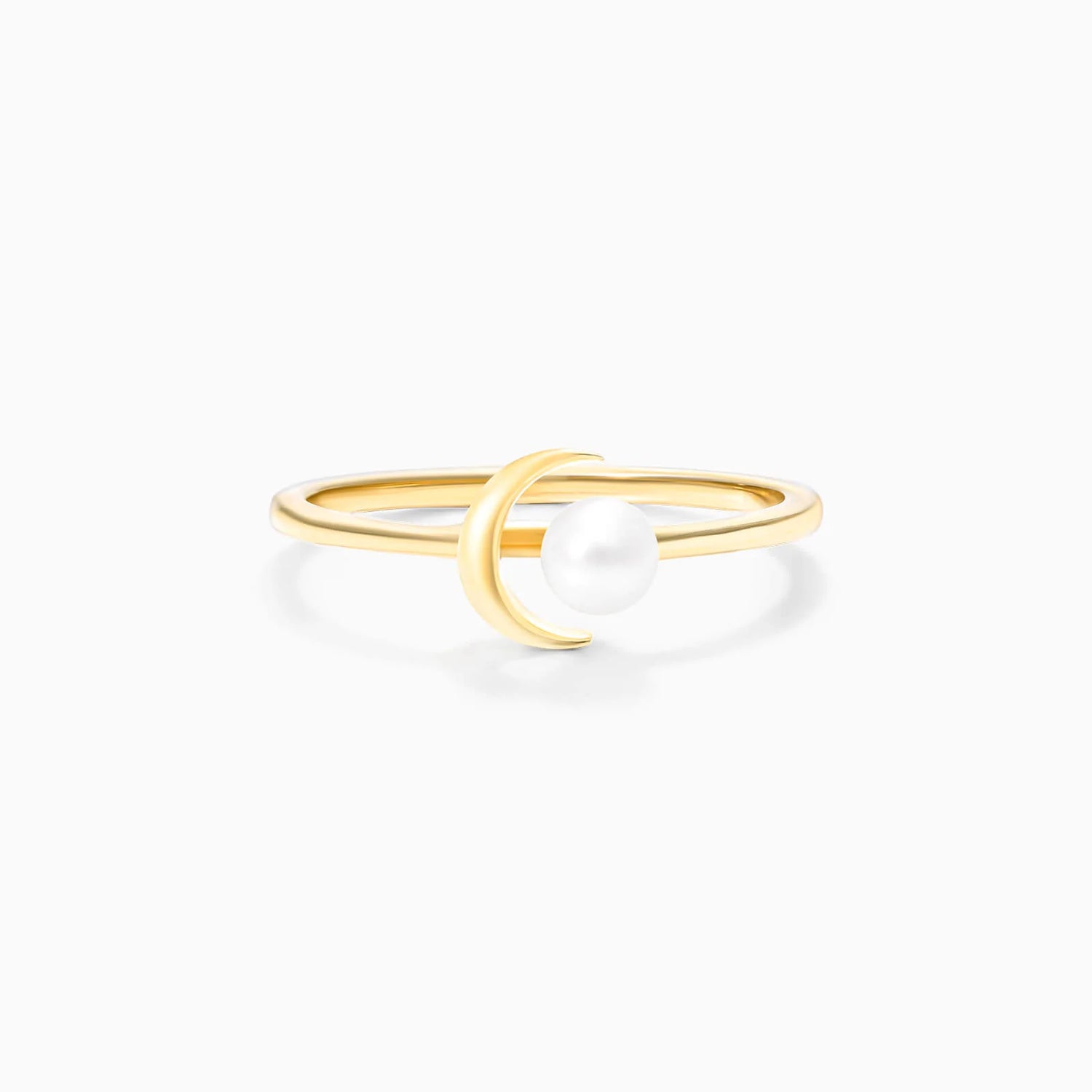 Anel De Ouro Amarelo 18k Lua Crescente C/ Perola