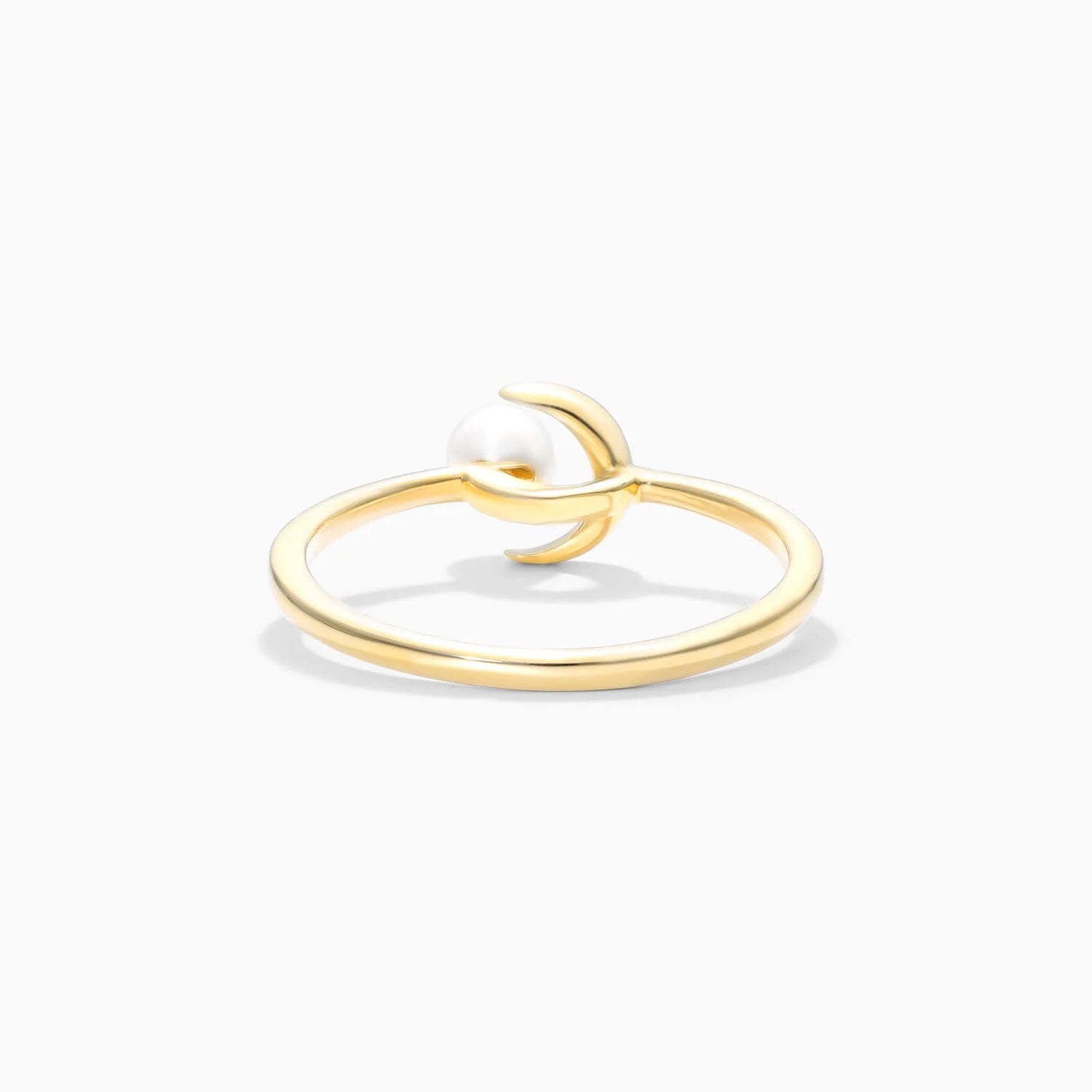 Anel De Ouro Amarelo 18k Lua Crescente C/ Perola