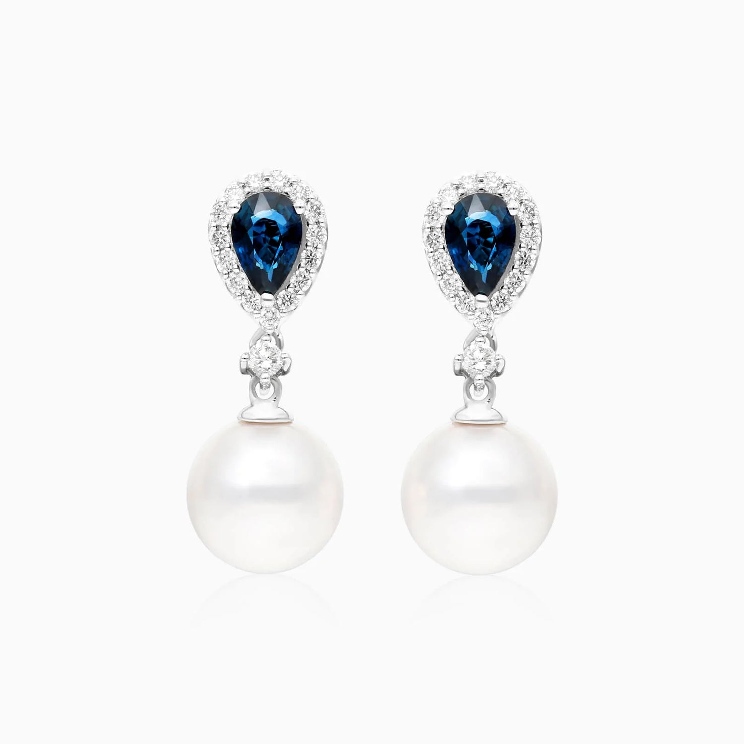 Brinco De Ouro 18k Pendurado Feminino c/ Brilhantes e Safira Azul de Luxo