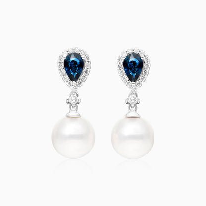 Brinco De Ouro 18k Pendurado Feminino c/ Brilhantes e Safira Azul de Luxo