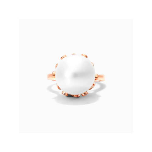 Anel De Ouro 18k Perola Solitaria e Diamantes De Princesa