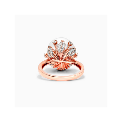 Anel De Ouro 18k Perola Solitaria e Diamantes De Princesa