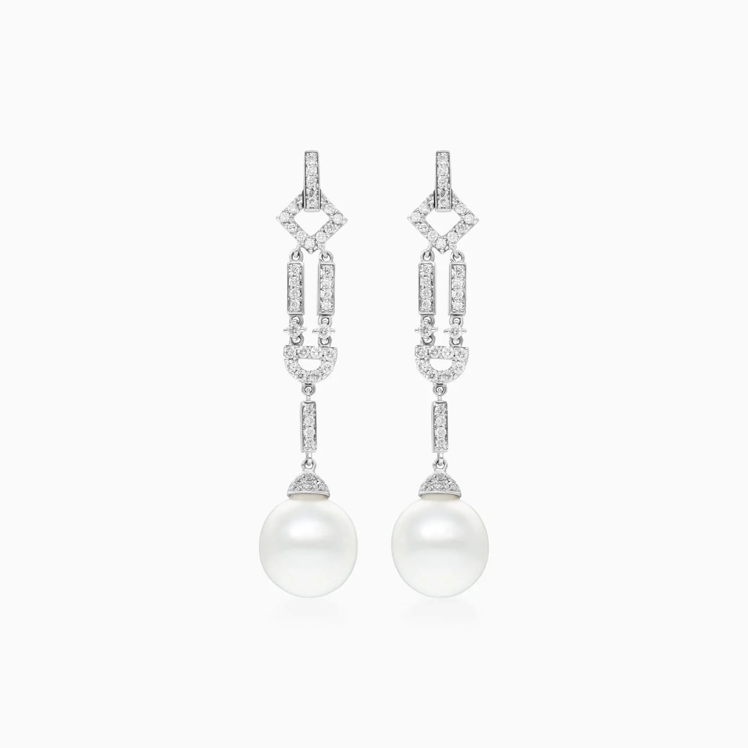 Brinco De Ouro 18k Pendurado Feminino c/ Brilhantes e Perola de Luxo Elsa