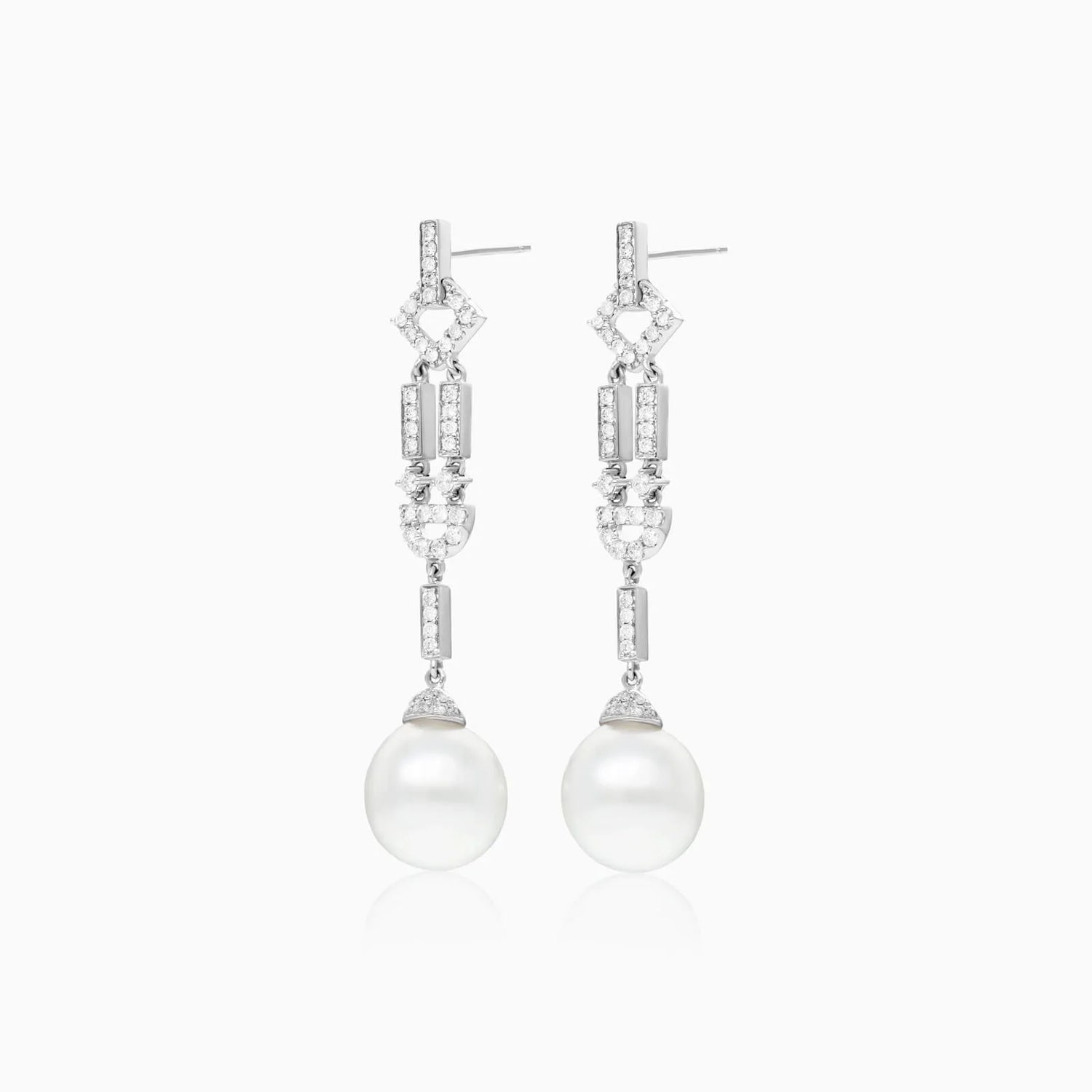 Brinco De Ouro 18k Pendurado Feminino c/ Brilhantes e Perola de Luxo Elsa