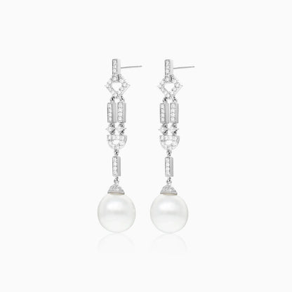 Brinco De Ouro 18k Pendurado Feminino c/ Brilhantes e Perola de Luxo Elsa
