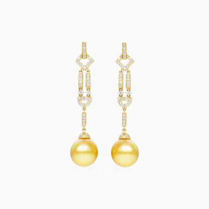 Brinco De Ouro 18k Pendurado Feminino c/ Brilhantes e Perola de Luxo Elsa