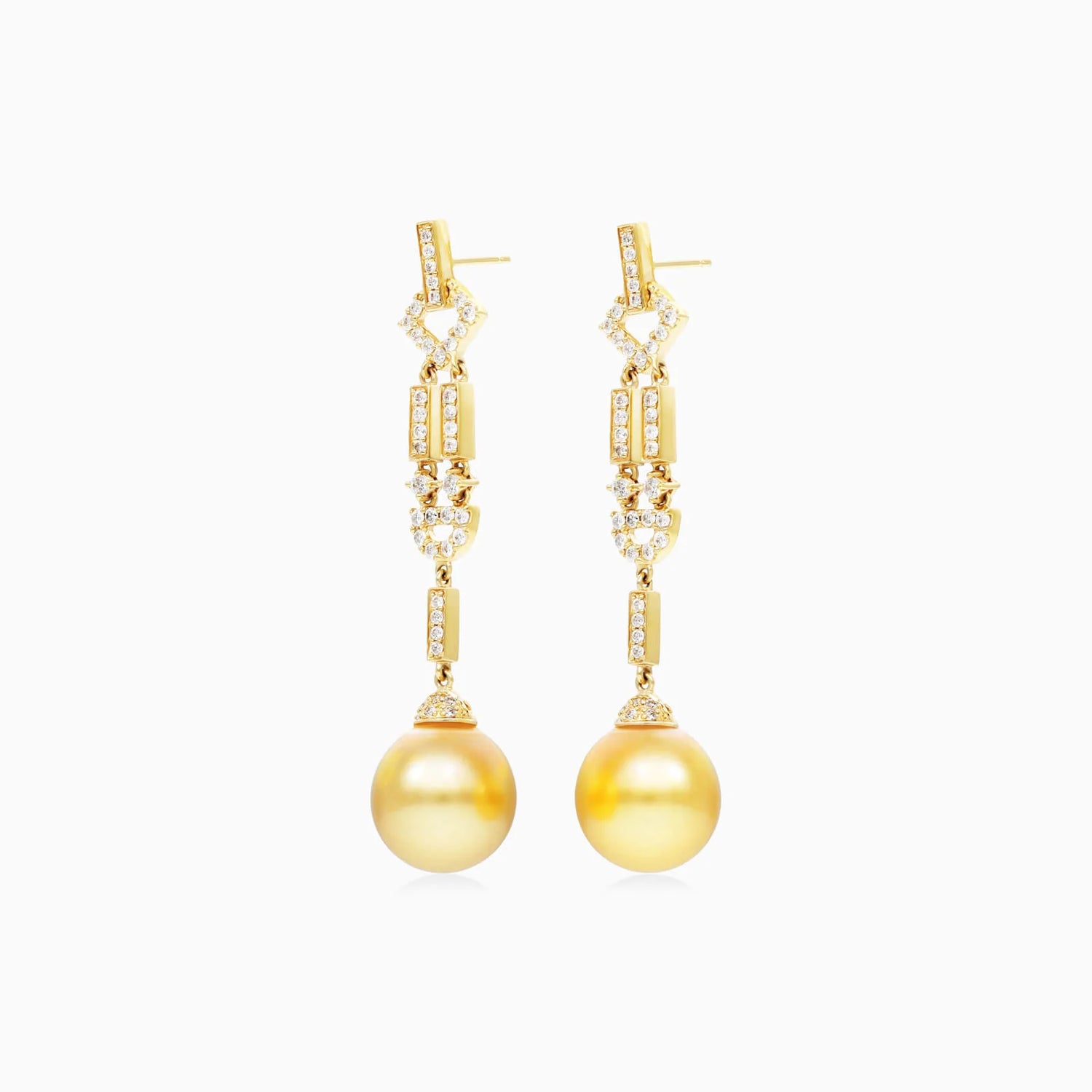 Brinco De Ouro 18k Pendurado Feminino c/ Brilhantes e Perola de Luxo Elsa