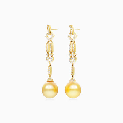 Brinco De Ouro 18k Pendurado Feminino c/ Brilhantes e Perola de Luxo Elsa
